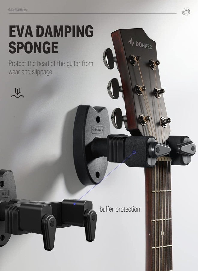 Donner Wall Mount Guitar Black Guitar Wall Mount Automatic Lock Guitar Holder Wall Guitar Hanger for Guitar Bass Banjo Mandolin Pack of 2 - Image 4